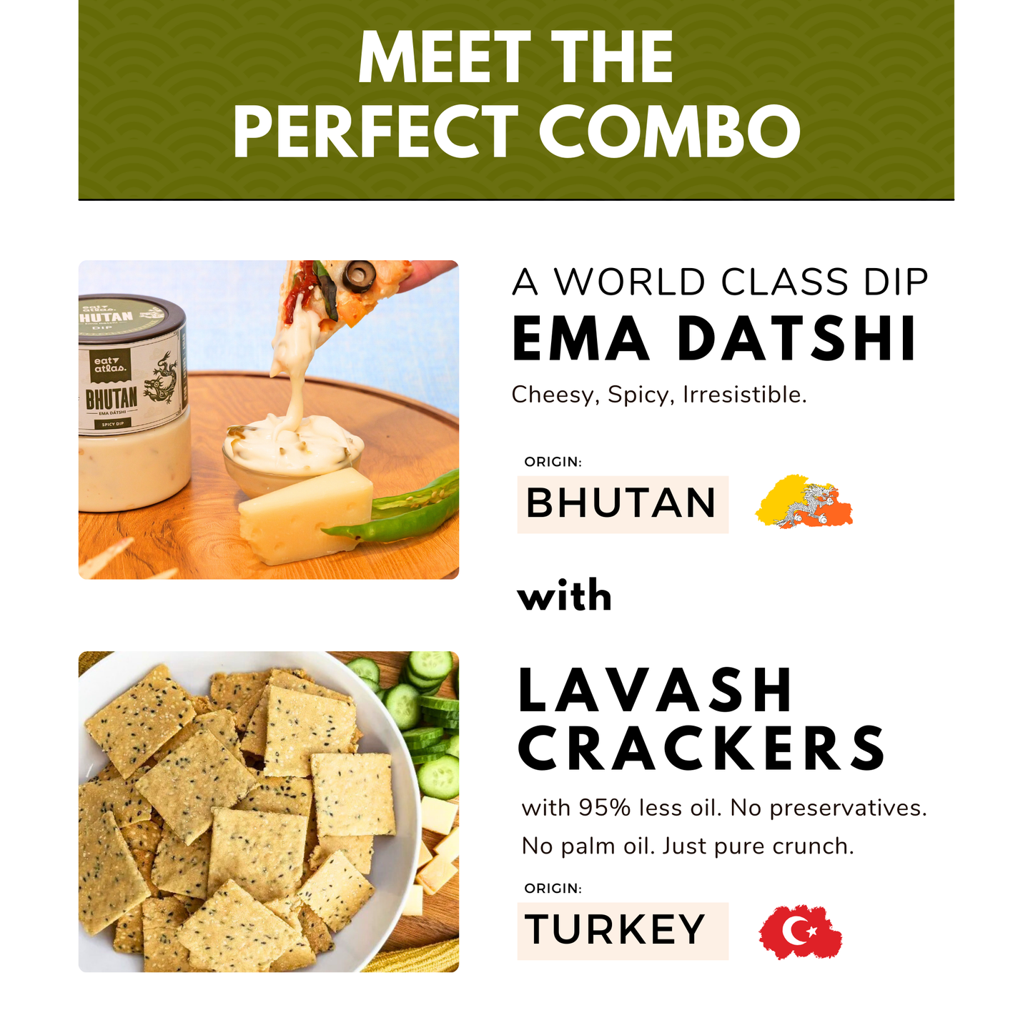 Bhutan's Ema Datshi (Cheesy + Spicy) Gourmet Dip With Baked Lavash Chips (Combo) (100+85gms)