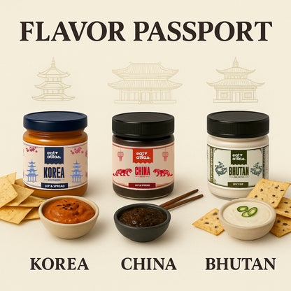 The Perfect Trio: Gochujang, Ema Datshi & Dochi | Korean Dip, Bhutanese Chilly Dip & China Black Bean Dip Combo | International flavors | Ready-to-Eat (Pack of 3) (200gm each)