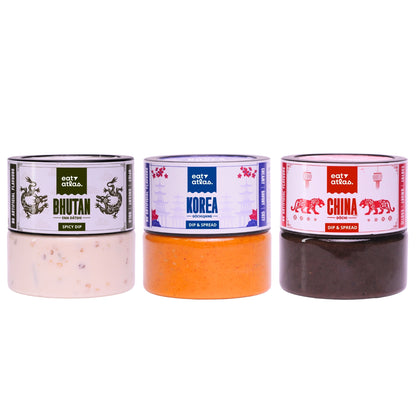 The Perfect Trio: Gochujang, Ema Datshi & Dochi | Korean Dip, Bhutanese Chilly Dip & China Black Bean Dip Combo | International flavors | Ready-to-Eat (Pack of 3) (200gm each)